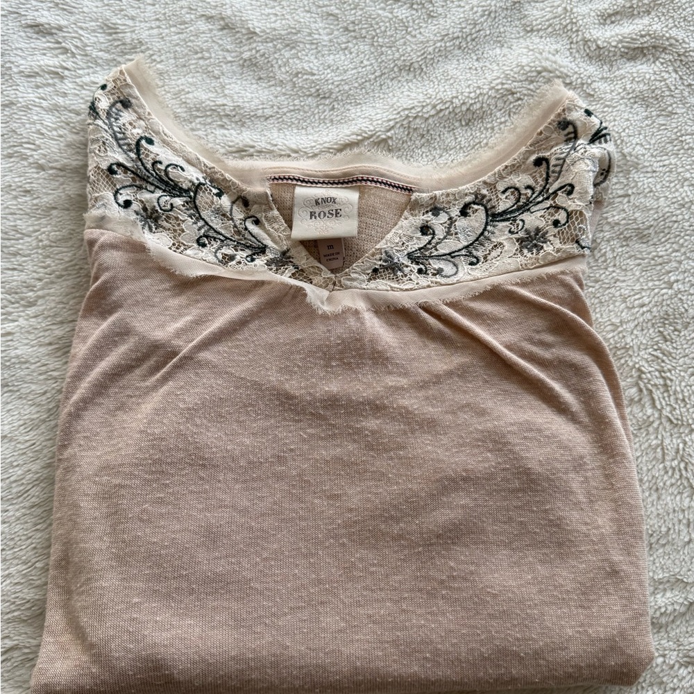 Knox Rose Blush Pink Top with Embroidered Lace Yoke